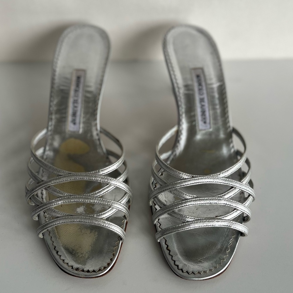 Manolo Blahnik Silver Kitten Heels